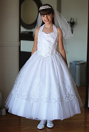 Communion Dress #AG1214 : Dazzling Embroidered Organza Dress with Halter Top