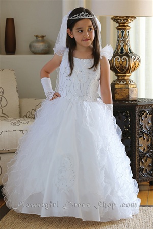 Communion Dress #AG1438 : Gorgeous Taffeta Dress W/ Full Ruffle Skirt Overlay