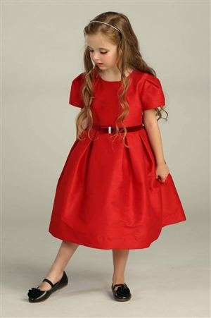 Flower Girl Dress : AG3003 : Beautiful Red Dupioni Dress
