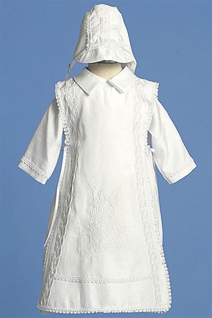 Christening Gown #AG306 : Cute Poly Shantung 3-PC Set w/ "Guardian Angel" Embroidered In Front