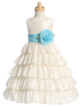 Flower Girl Dresses #BL203IV: Sleeveless Taffeta Bodice and Layered Skirt w/ Detachable Flowers and Sash