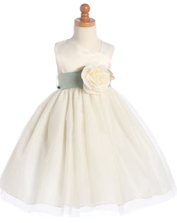 Sleeveless Satin Bodice and Tulle Skirt with Detachable Sash and Flower