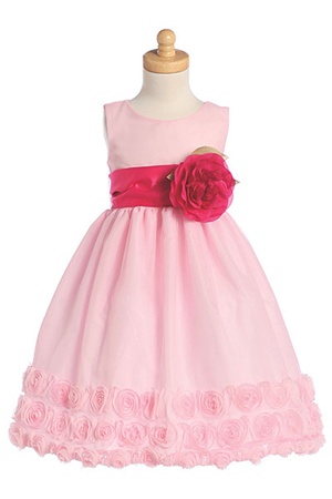 Flower Girl Dresses #BL211P: Sleeveless Tulle Dress with Floral Ribbon Edge with Detachable Sash and Flower