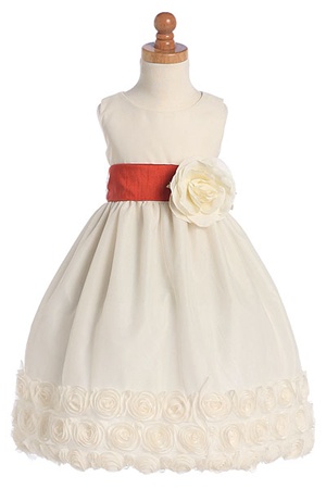Flower Girl Dresses #BL211V: Sleeveless Tulle Dress with Floral Ribbon Edge with Detachable Sash and Flower