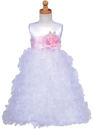 Flower Girl Dresses # BL223WP : Sleeveless Satin Bodice w/ Ruffled Organza Skirt Girl Dress
