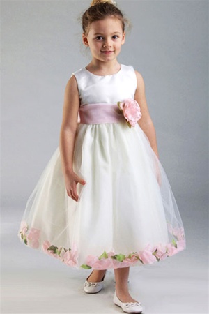Flower Girl Dresses #C596IV-PK : Satin Bodice Petal Flower Girl Dress with Organza Sash
