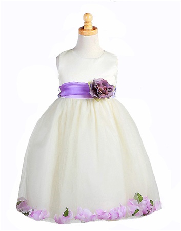 Flower Girl Dresses #C596IV-PU : Satin Bodice Petal Flower Girl Dress with Organza Sash