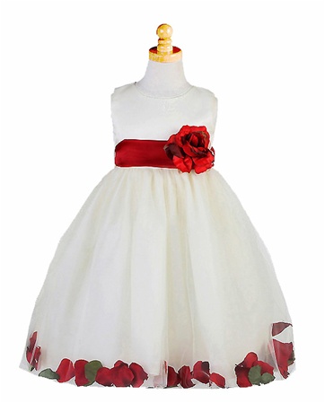 Flower Girl Dresses #C596IV-RD : Satin Bodice Petal Flower Girl Dress with Organza Sash