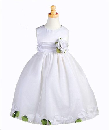 Flower Girl Dresses #C596WH : Satin Bodice Petal Flower Girl Dress with Organza Sash