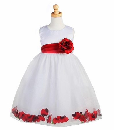 Flower Girl Dresses #C596WH-PK : Satin Bodice Petal Flower Girl Dress with Organza Sash