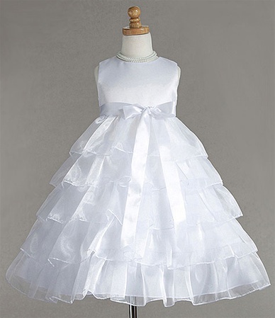 Flower Girl Dresses #C882WH : Sleeveless Organza Layered Dress w/Different Color Ribbon Sash
