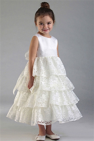 Flower Girl Dresses #C925I: Satin Bodice with Lace Layered Skirt