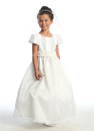 Communion Girl Dress #CA569WH : Satin Bodice with Organza Skirt