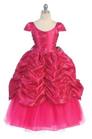 Flower Girl Dress #CA596F : Gorgeous Cap Sleeved Taffeta Sequinsed Dress w/ Embroidery