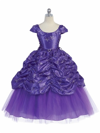 Flower Girl Dress #CA596P : Gorgeous Cap Sleeved Taffeta Sequinsed Dress w/ Embroidery