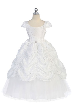 Flower Girl Dress #CA596W : Gorgeous Cap Sleeved Taffeta Sequinsed Dress w/ Embroidery
