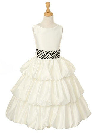 Flower Girl Dresses # CD1061I: Three Layered Satin Dress W/ Removable Zebra Sash