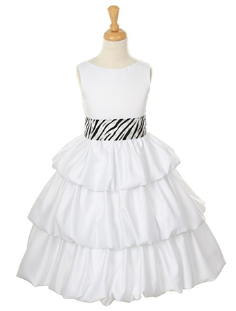 Flower Girl Dresses # CD1061W: Three Layered Satin Dress W/ Removable Zebra Sash