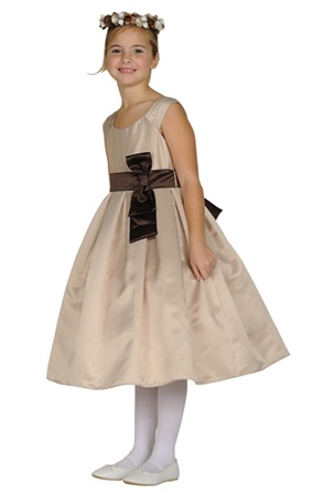 Flower Girl Dresses #CD1087CH : Dull Satin Pleated Shoulder Empire Dress