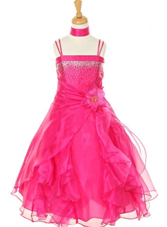 Flower Girl Dresses#CD1101C : Dazzling Two Tone Crystal Organza Long Ruffle Dress