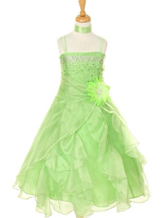 Flower Girl Dresses#CD1101E : Dazzling Two Tone Crystal Organza Long Ruffle Dress