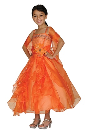 Flower Girl Dresses#CD1101O : Dazzling Two Tone Crystal Organza Long Ruffle Dress