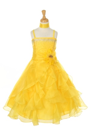 Flower Girl Dresses#CD1101Y : Dazzling Two Tone Crystal Organza Long Ruffle Dress