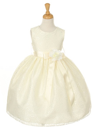Flower Girl Dresses #CD1132I : Elegant Lace Dress with Satin Ribbon and Flower Decorated