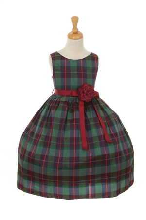 Flower Girl Dresses # CD1194BU : Holiday Spirit Colorful Checker Printed Dress with Grossgrain Ribbon Sash with Flower