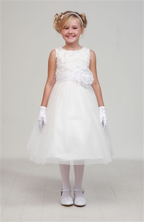 Flower Girl Dresses # CD2005W : Elegant dress with 3D mini rosetter decorative