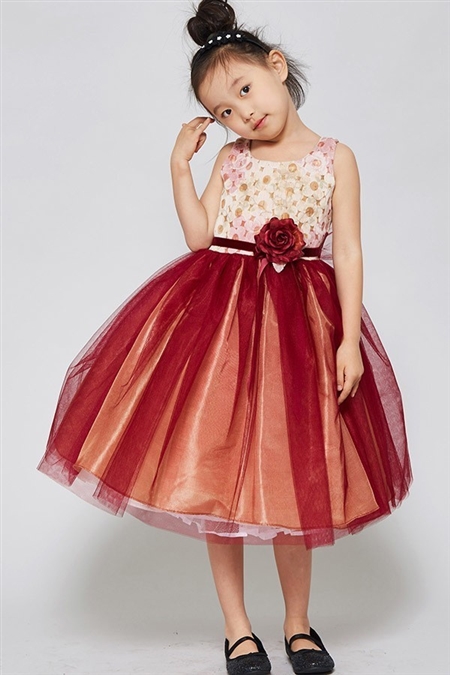#GG3536 burgundy :  Embroidered Floral Pattern Dress