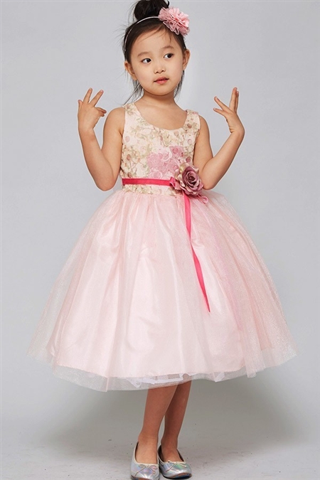 #GG3536 pink : Embroidered Floral Pattern Dress