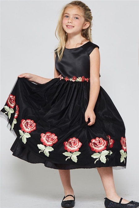#GG3581 black : floral embroidered dress
