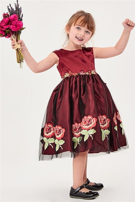 #GG3581 burgundy : floral embroidered dress