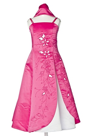 Flower Girl Dresses #HC069F : Satin A-line Dress Decorated with Lazer Cut and Flower Beads