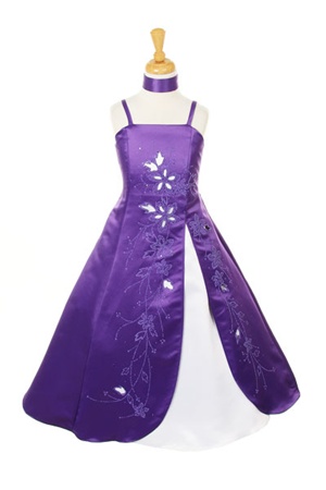 Flower Girl Dresses #HC069P : Satin A-line Dress Decorated with Lazer Cut and Flower Beads