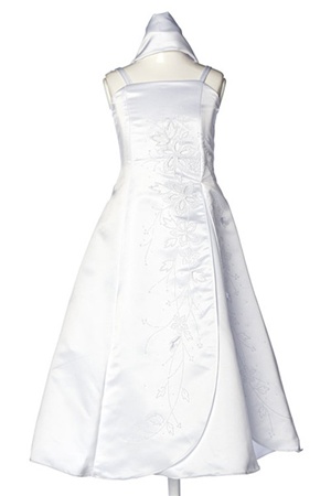 Flower Girl Dresses #HC069W : Satin A-line Dress Decorated with Lazer Cut and Flower Beads