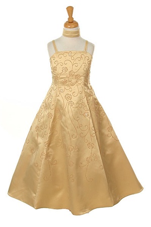Flower Girl Dresses #HC1082G : Satin A-line Dress Decorated with Flower Beads