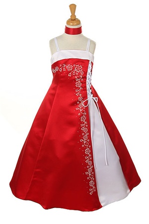 Flower Girl Dresses #HC1099R : Satin A-line Dress Decorated with Flower Beads and Ties Up on side