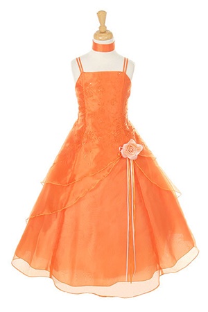 Flower Girl Dresses #HC1110CO : Triple Layered Organza Long Dress with Flower Beads