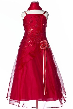 Flower Girl Dresses #HC1110CR : Triple Layered Organza Long Dress with Flower Beads