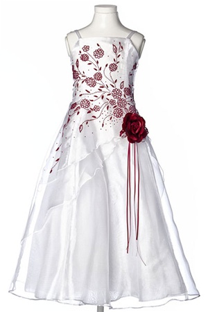 Flower Girl Dresses #HC1110WB : Triple Layered Organza Long Dress with Colored Flower Beads