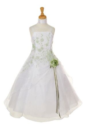 Flower Girl Dresses #HC1110WG : Triple Layered Organza Long Dress with Colored Flower Beads