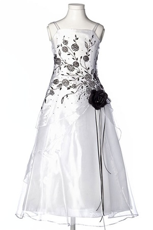 Flower Girl Dresses #HC1110WK : Triple Layered Organza Long Dress with Colored Flower Beads