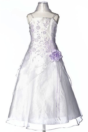 Flower Girl Dresses #HC1110WL : Triple Layered Organza Long Dress with Colored Flower Beads