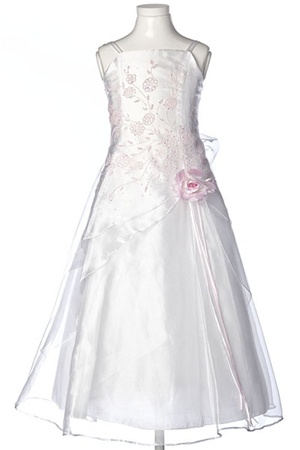 Flower Girl Dresses #HC1110WP : Triple Layered Organza Long Dress with Colored Flower Beads