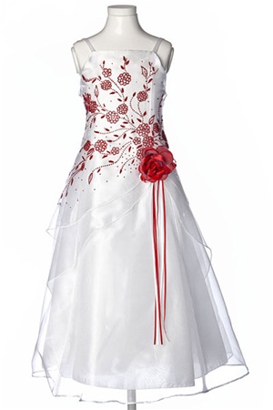 Flower Girl Dresses #HC1110WR : Triple Layered Organza Long Dress with Colored Flower Beads