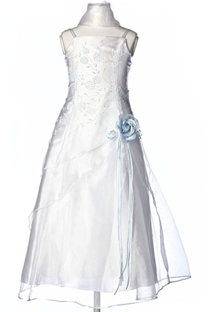 Flower Girl Dresses #HC1110WU : Triple Layered Organza Long Dress with Colored Flower Beads