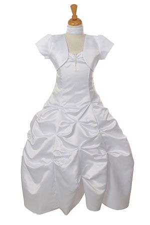 Flower Girl Dresses #HC2011 : White Spaghetti Strap Long Pick-up Dress with Matching Jacket.