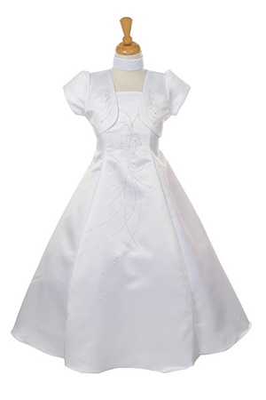 Flower Girl Dresses #HC2081 : Two Pieces Set White Communion Satin Dress